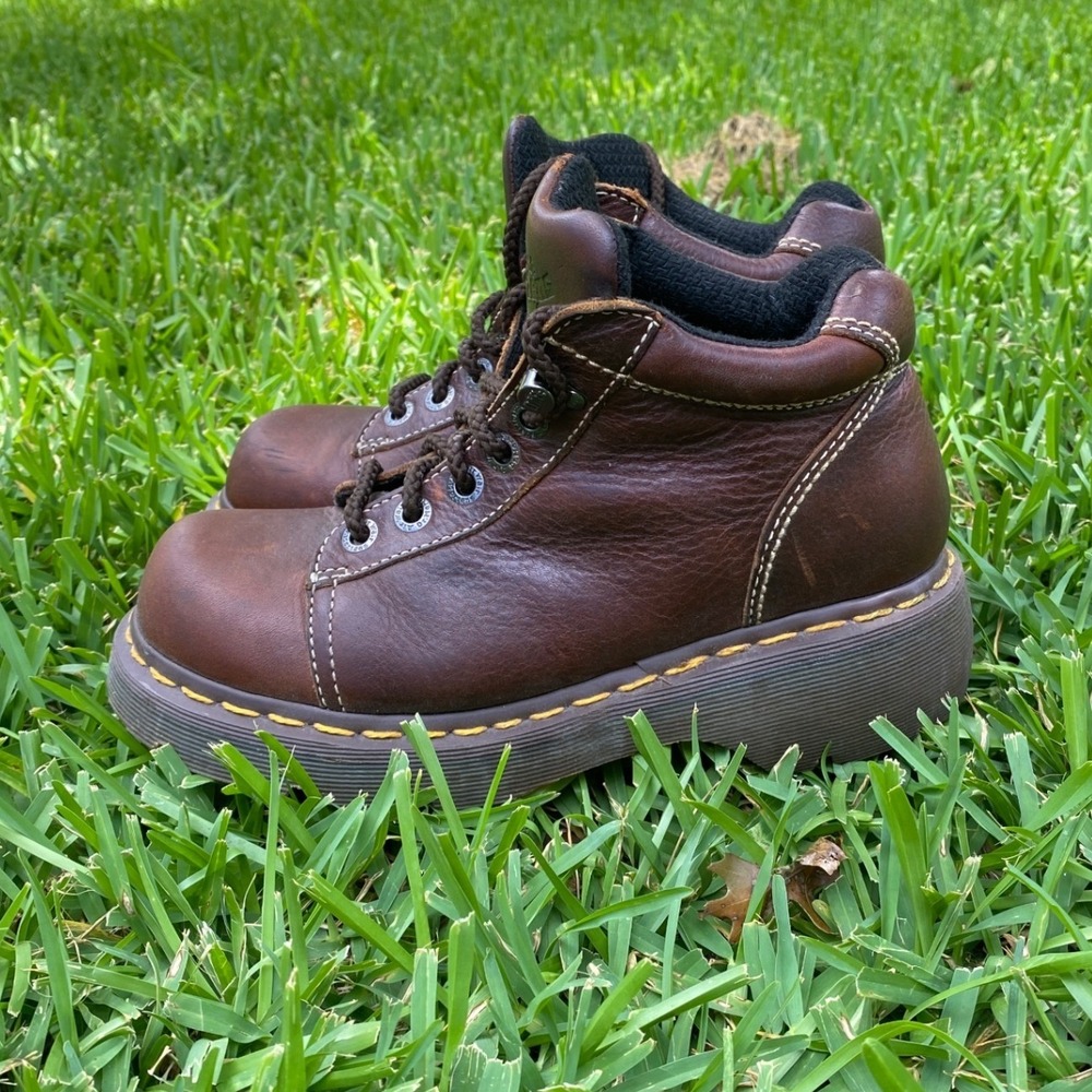Dr. Martens 8542 Brown Leather Chunky Platform Ankle Boots Womens 8 UK 6